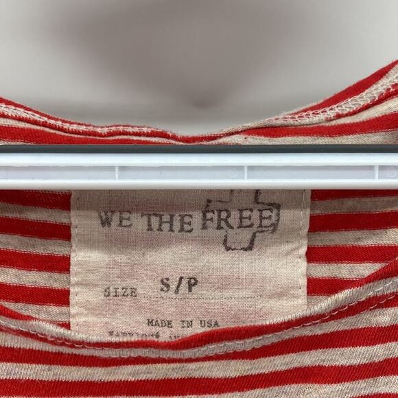 We The Free red striped tan peplum boxy shirt bohemian Gypsy hippie casual - Picture 2 of 7